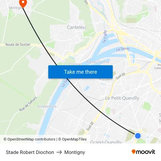 Stade Robert Diochon to Montigny map
