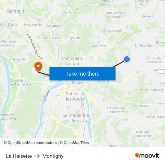 La Haisette to Montigny map