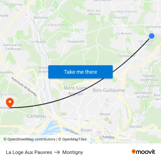 La Loge Aux Pauvres to Montigny map