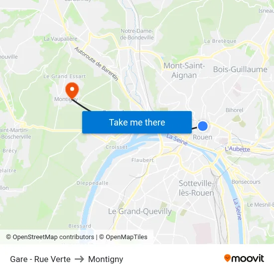 Gare - Rue Verte to Montigny map