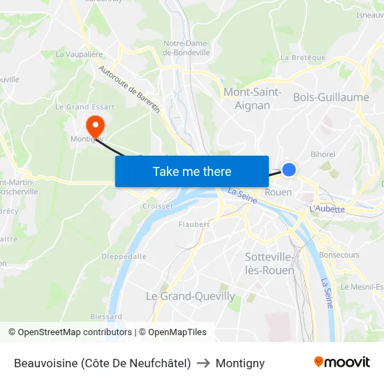Beauvoisine (Côte De Neufchâtel) to Montigny map