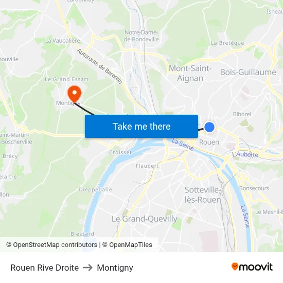 Rouen Rive Droite to Montigny map