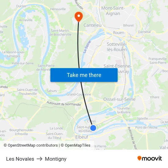 Les Novales to Montigny map