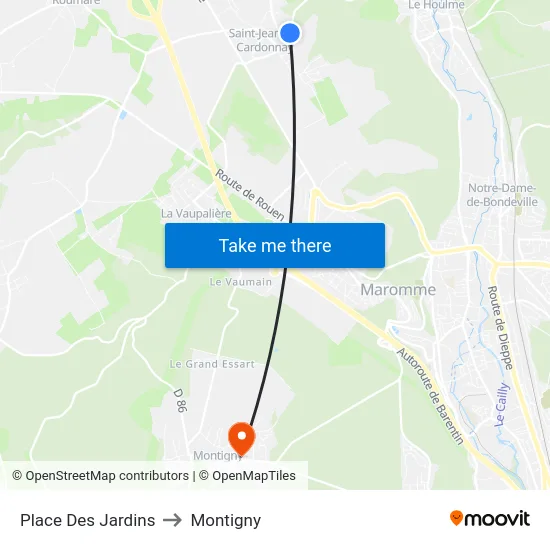 Place Des Jardins to Montigny map