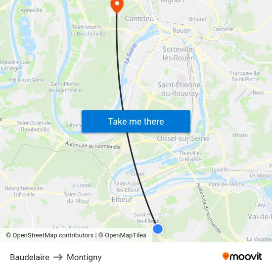 Baudelaire to Montigny map