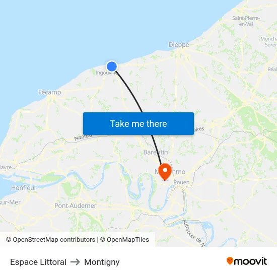 Espace Littoral to Montigny map