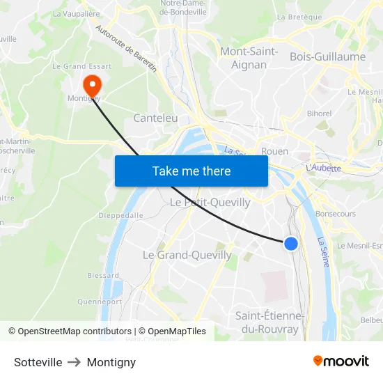 Sotteville to Montigny map