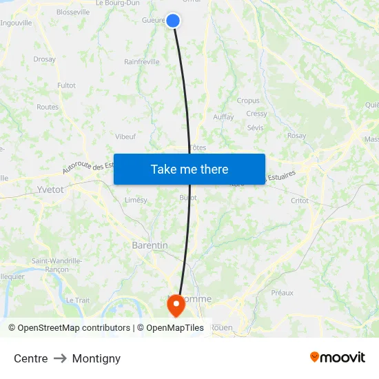 Centre to Montigny map