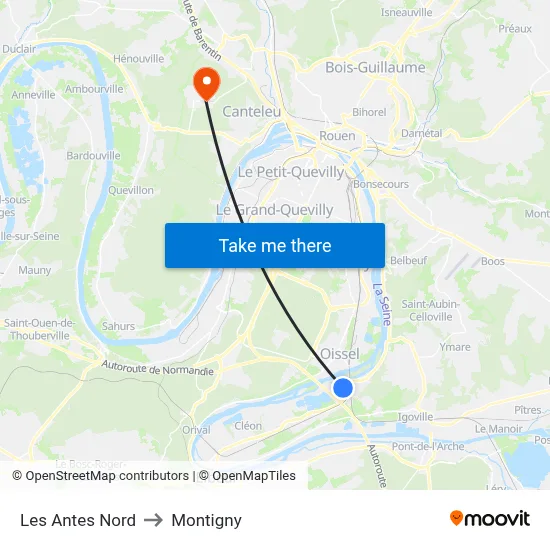 Les Antes Nord to Montigny map