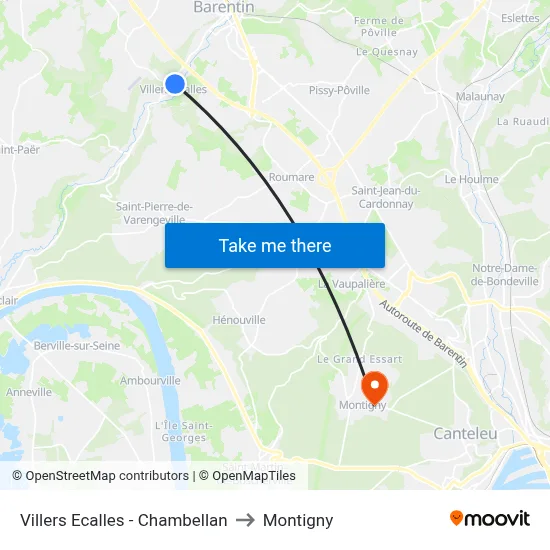 Villers Ecalles - Chambellan to Montigny map