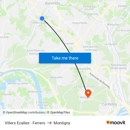 Villers Ecalles - Ferrero to Montigny map