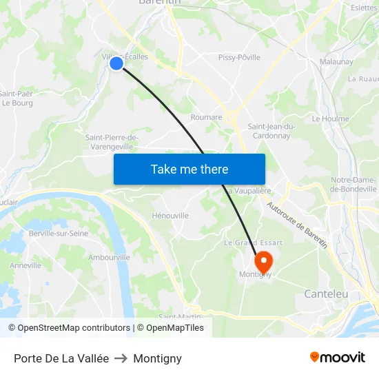 Porte De La Vallée to Montigny map