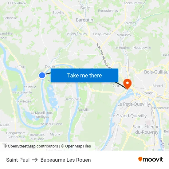 Saint-Paul to Bapeaume Les Rouen map