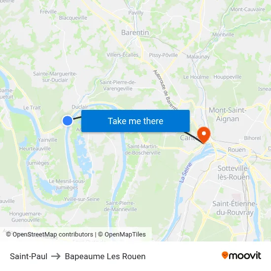 Saint-Paul to Bapeaume Les Rouen map
