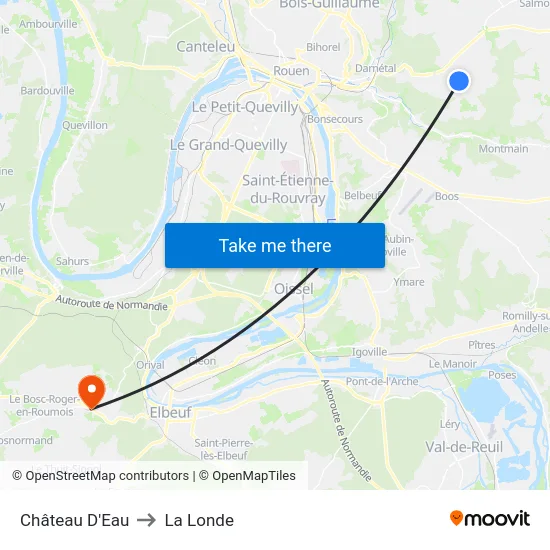Château D'Eau to La Londe map