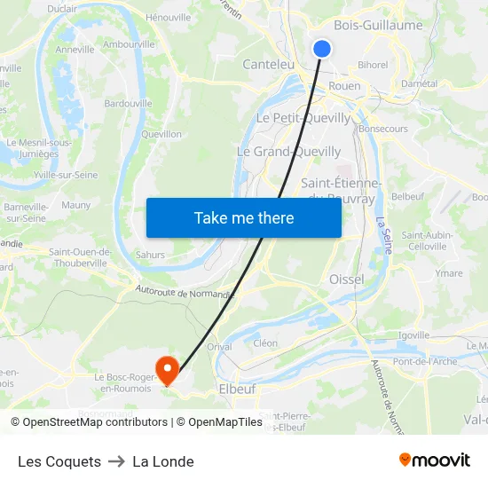 Les Coquets to La Londe map