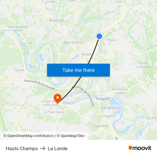 Hauts Champs to La Londe map