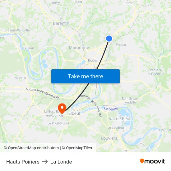 Hauts Poiriers to La Londe map
