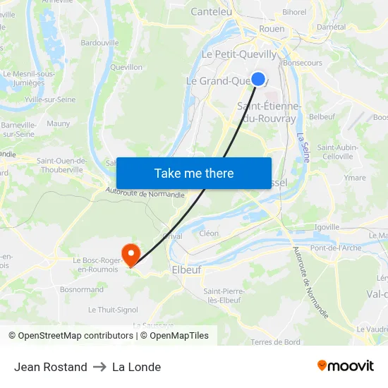 Jean Rostand to La Londe map