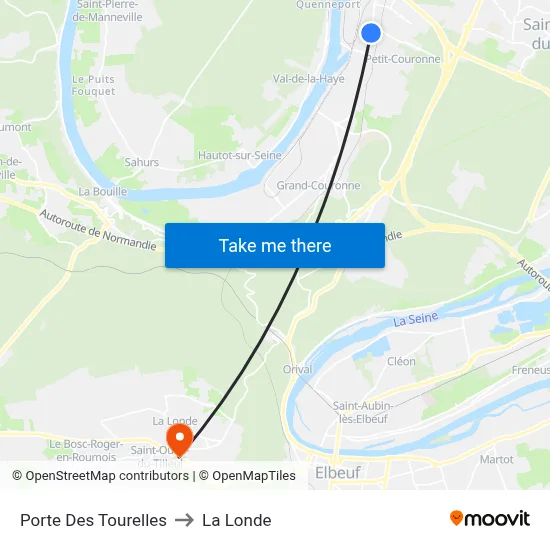 Porte Des Tourelles to La Londe map