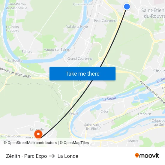 Zénith - Parc Expo to La Londe map