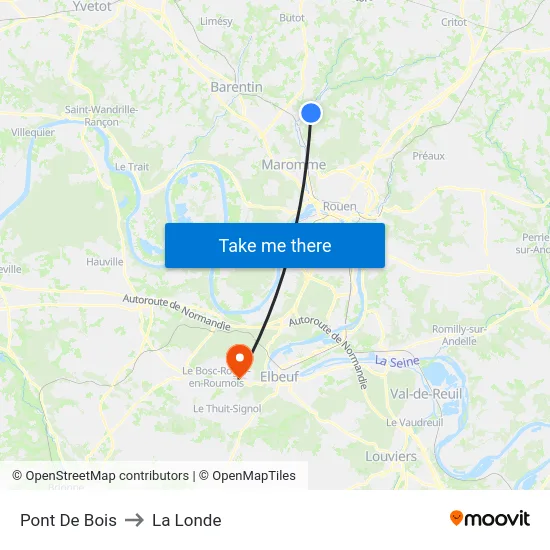 Pont De Bois to La Londe map