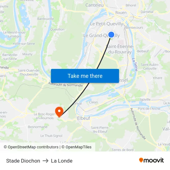 Stade Diochon to La Londe map