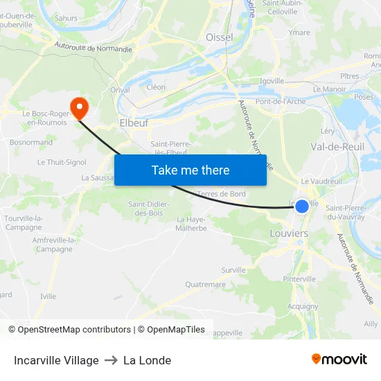 Incarville Village to La Londe map