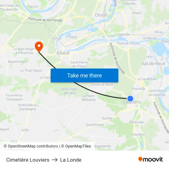 Cimetière Louviers to La Londe map