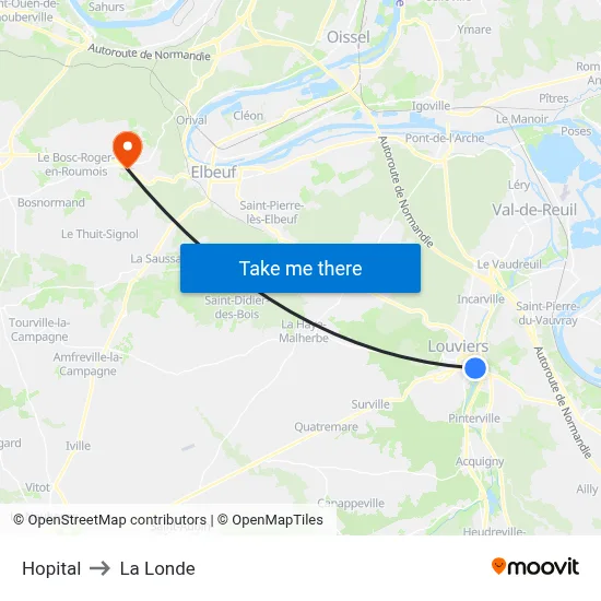 Hopital to La Londe map