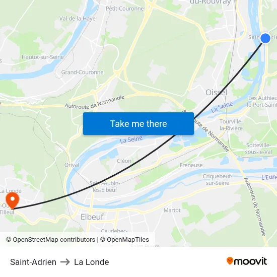 Saint-Adrien to La Londe map