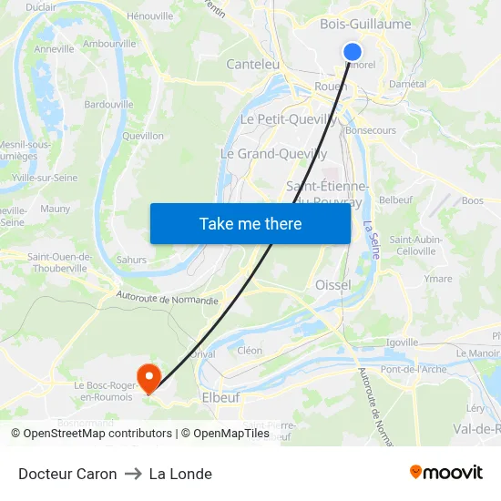 Docteur Caron to La Londe map