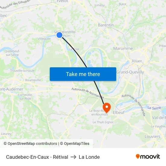 Caudebec-En-Caux - Rétival to La Londe map