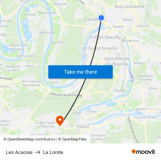 Les Acacias to La Londe map