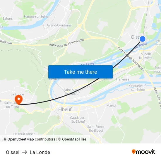 Oissel to La Londe map