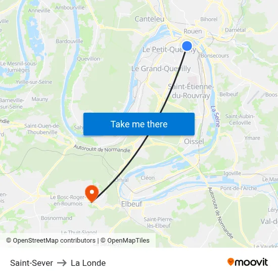 Saint-Sever to La Londe map
