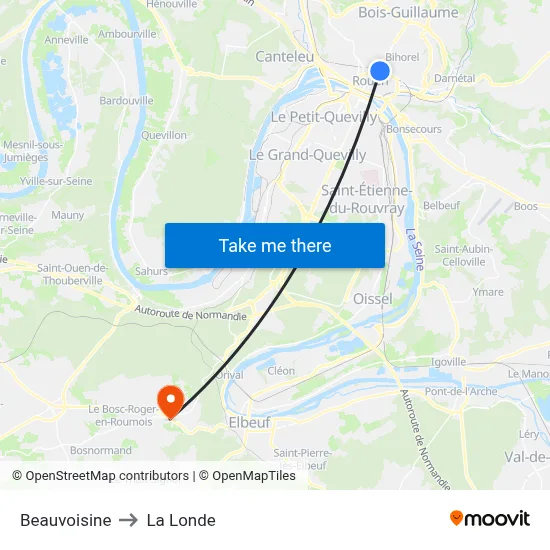 Beauvoisine to La Londe map