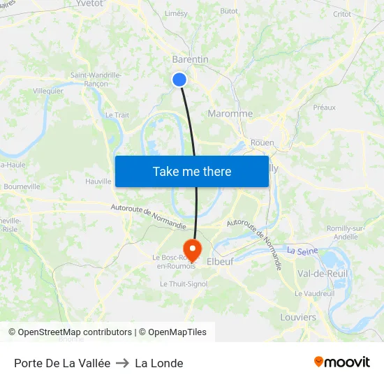 Porte De La Vallée to La Londe map