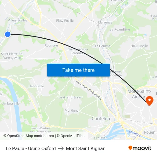 Le Paulu - Usine Oxford to Mont Saint Aignan map