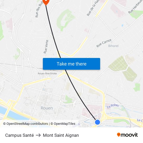 Campus Santé to Mont Saint Aignan map