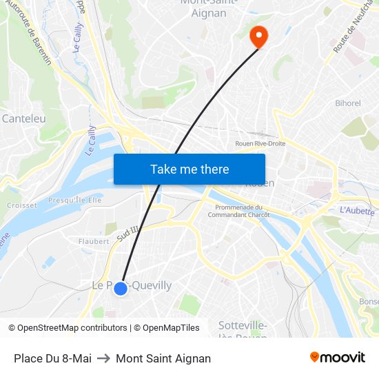 Place Du 8-Mai to Mont Saint Aignan map
