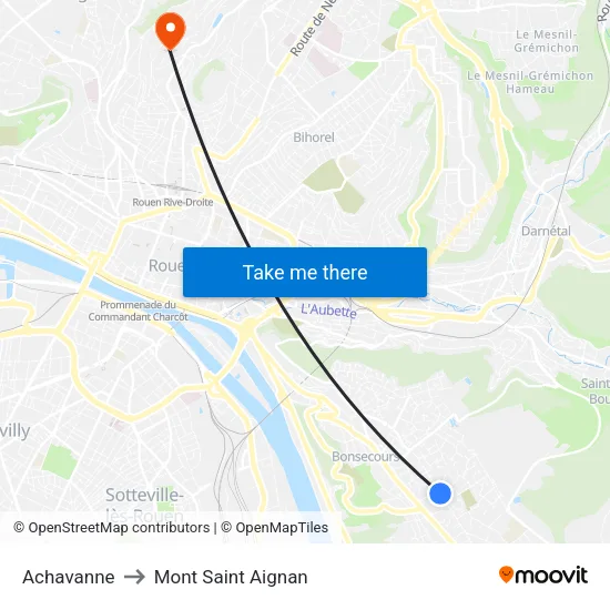 Achavanne to Mont Saint Aignan map