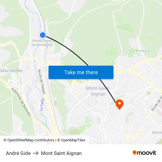 André Gide to Mont Saint Aignan map
