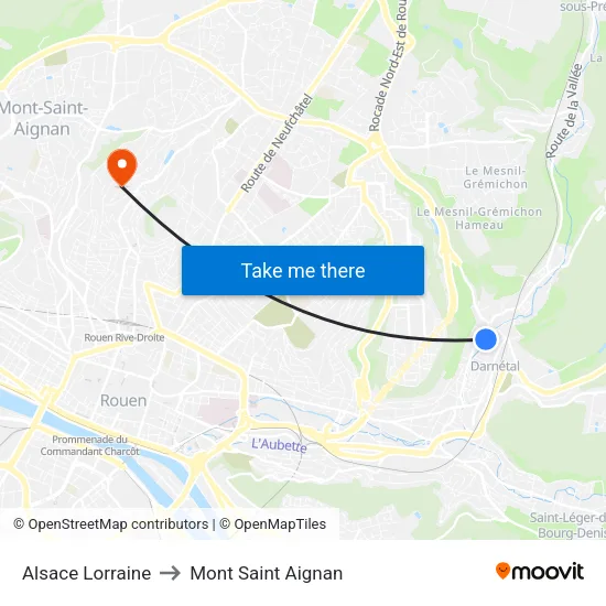 Alsace Lorraine to Mont Saint Aignan map