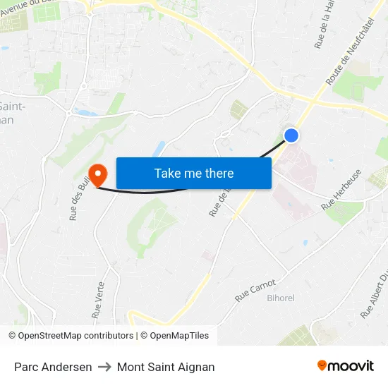 Parc Andersen to Mont Saint Aignan map