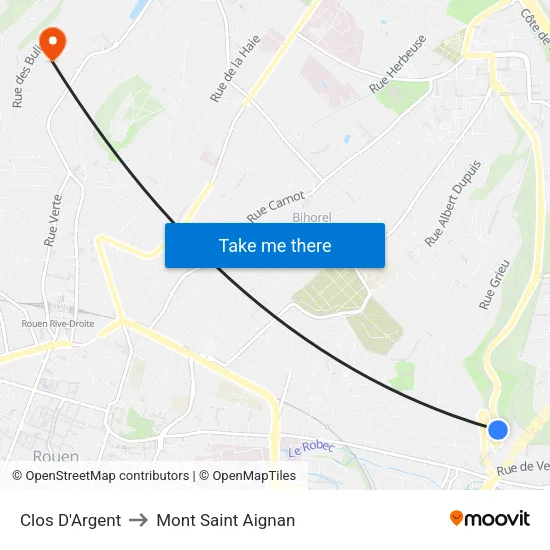 Clos D'Argent to Mont Saint Aignan map