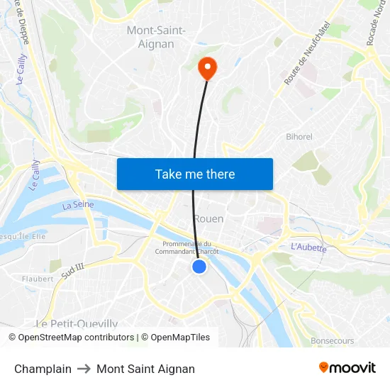 Champlain to Mont Saint Aignan map