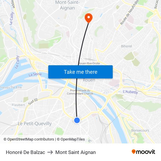 Honoré De Balzac to Mont Saint Aignan map