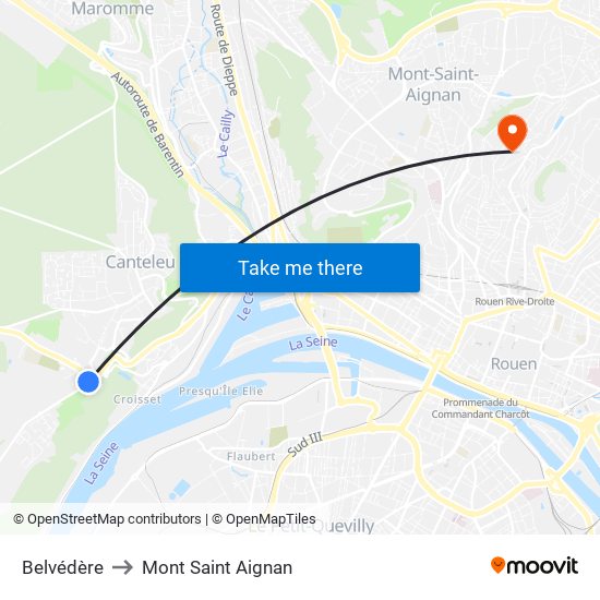 Belvédère to Mont Saint Aignan map