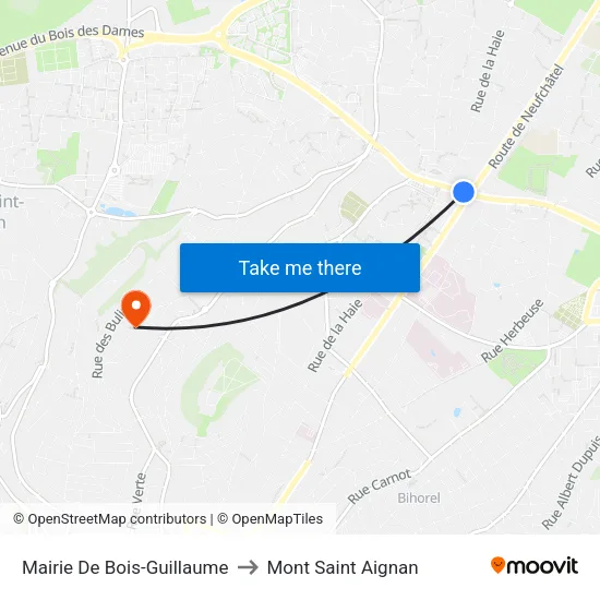 Mairie De Bois-Guillaume to Mont Saint Aignan map
